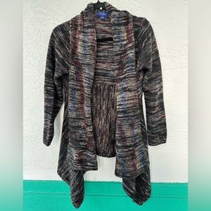 Indigo Multicolor Open-Front Knit Cardigan - Black, Blue, Red